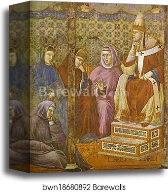 Preaching before Pope Honorius III. Detail by Giotto, Canvas Print
