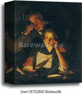 A Young Girl Reading a Letter, with an Old Man Reading over Her Shoulder by Joseph Wright Of Derby, Canvas Print