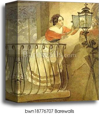 Italian Woman Lightning a Lamp Before the Image of Madonna by Karl Brulloff, Canvas Print