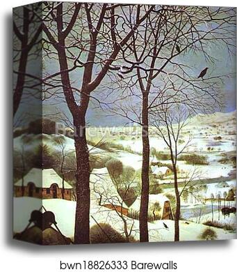 The Hunters in the Snow (January). Detail by Pieter Bruegel The Elder, Canvas Print