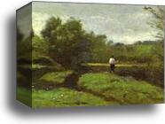 Landscape with a Boy in a White Shirt by Jean-Baptiste-Camille Corot, Canvas Print