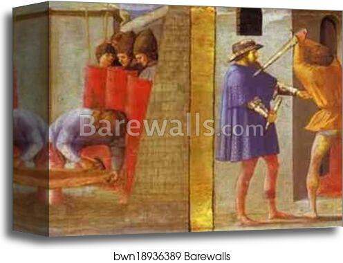 The Crucifixion of St. Peter. The Beheading of St. John the Baptist. Predella from the Pisa Altar by Masaccio, Canvas Print