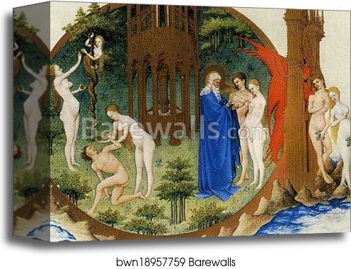 Les trÄ�s riches heures du Duc de Berry. The Expulsion from Paradise. Detail by Limbourg Brothers, Canvas Print