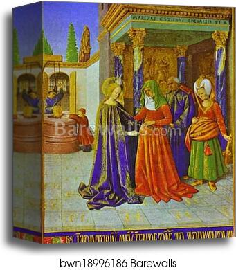 Visitation. Miniature from the Book of Hours of Etienne Chevalier by Jean Fouquet, Canvas Print