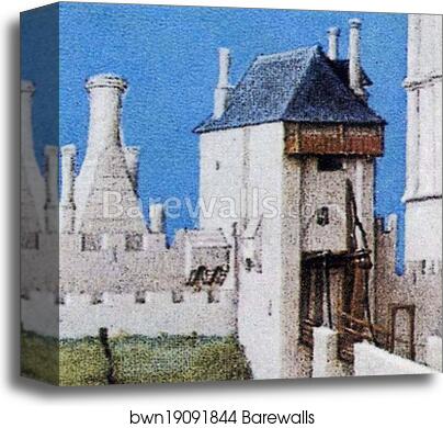 Les trÄ�s riches heures du Duc de Berry. September. Château de Saumur. Detail by Limbourg Brothers, Canvas Print