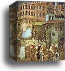 Allegory of Good Government: Effects of Good Government in the City. Detail by Ambrogio Lorenzetti, Canvas Print