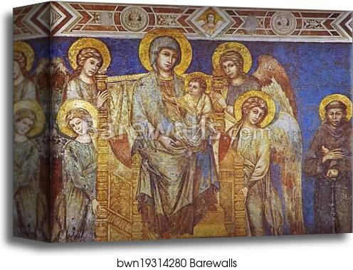 Madonna with Angels and St. Francis. Detail by Cimabue, Canvas Print