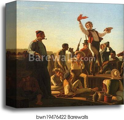 Jolly Flatboatmen in Port. Detail by George Caleb Bingham, Canvas Print Jolly Flatboatmen in Port. Detail by George Caleb Bingham, Canvas Print