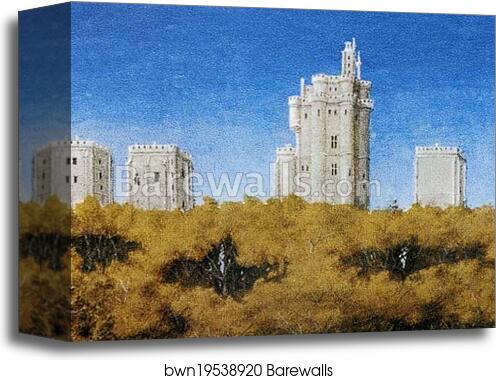 Les trÄ�s riches heures du Duc de Berry. December. Chateau de Vincennes. Detail by Limbourg Brothers, Canvas Print