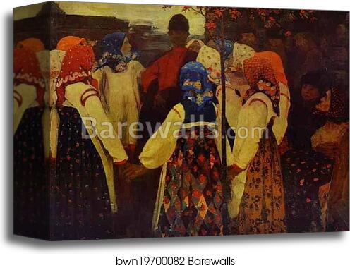 A Young Man Breaking into the Girls' Dance, and the Old Women are in Panic by Andrey Ryabushkin, Canvas Print