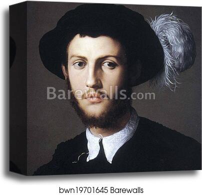 Portrait of Young Man in a Hat with a Feather. Detail by Agnolo Bronzino, Canvas Print