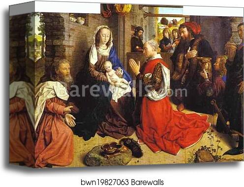 Adoration of the Magi (central panel of the Monforte Altar; from the Monforte de Lemos cloister, Spain) by Hugo Van Der Goes, Canvas Print