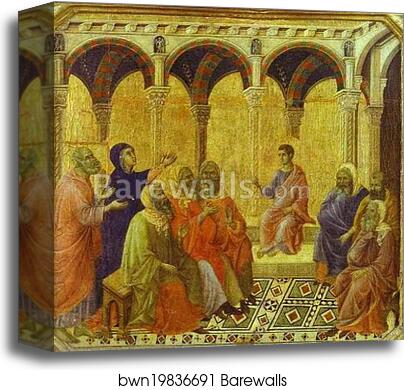 Maestà (front, predella, detail of) Christ Disputing with the Scribes by Duccio Di Buoninsegna, Canvas Print