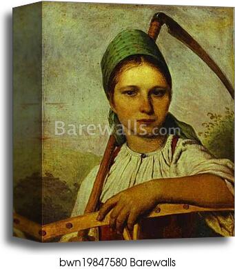 Pelageya. Peasant Woman with Scythe and Rake by Alexey Venetsianov, Canvas Print Pelageya. Peasant Woman with Scythe and Rake by Alexey Venetsianov, Canvas Print