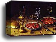 Still Life with Cherries and Strawberries in Porcelain Bowls by Osias Beert, Canvas Print