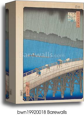 Downpour at Ohashi Bridge, Atake, from the series "One Hundred Famous Views of Edo" by Utagawa Hiroshige, Canvas Print