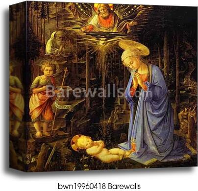 The Adoration, with the Infant Baptist and St. Bernard by Fra Filippo Lippi, Canvas Print The Adoration, with the Infant Baptist and St. Bernard by Fra Filippo Lippi, Canvas Print