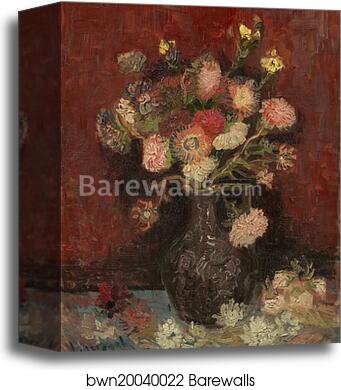 Vase with Chinese asters and gladioli by Vincent Van Gogh, Canvas Print