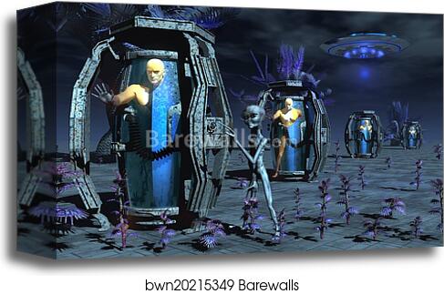 Grey Aliens awaking humanoid clones in bio-transport containers by Mark Stevenson/Stocktrek Images, Canvas Print Grey Aliens awaking humanoid clones in bio-transport containers by Mark Stevenson/Stocktrek Images, Canvas Print