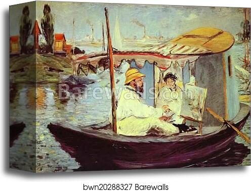 Claude Monet Painting on His Studio Boat by Edouard Manet, Canvas Print Claude Monet Painting on His Studio Boat by Edouard Manet, Canvas Print