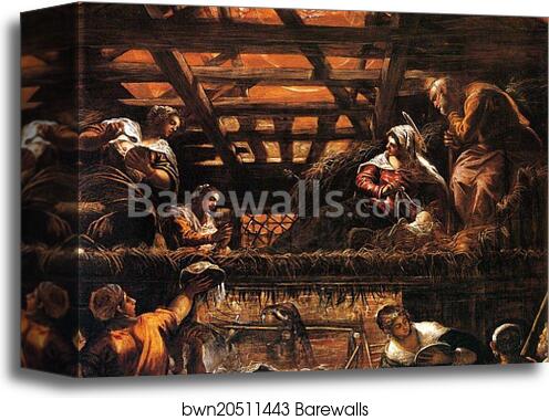 Adoration of the Shepherds. Detail by Jacopo Robusti, Called Tintoretto, Canvas Print