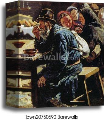 Lunch. Study for the painting "Flea market in Moscow". Detail by Vladimir Makovsky, Canvas Print