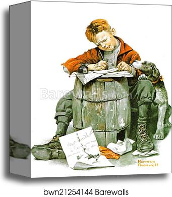 Little boy writing a letter by Norman Rockwell, Canvas Print