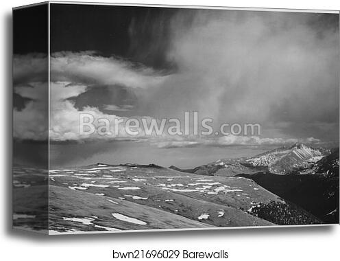 Mountain tops, low horizen, low hanging clouds"In Rocky Mountain National Park," Colorado.  Photographs of National Parks and Monuments, compiled 1941 - 1942, documenting the period ca. 1933 - 1942 by Ansel Adams (1902-1984), Canvas Print