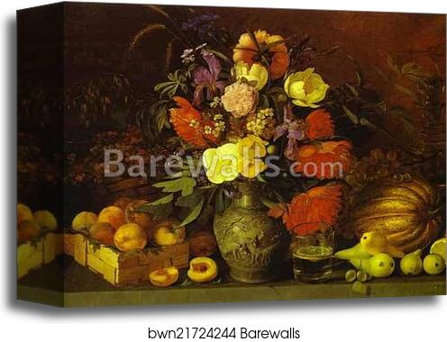 Still-Life. Flowers and Fruit by Ivan Khrutsky, Canvas Print