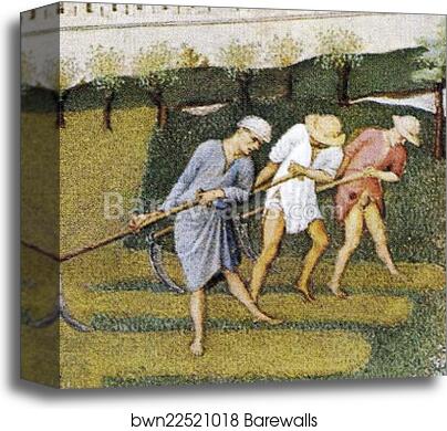Les trÄ�s riches heures du Duc de Berry. June. Palais de la Cite and Sainte-Chapelle in Paris. Detail by Limbourg Brothers, Canvas Print