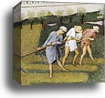 Les tr�s riches heures du Duc de Berry. June. Palais de la Cite and Sainte-Chapelle in Paris. Detail by Limbourg Brothers, Canvas Print