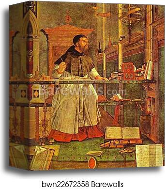 Life of St. Jerome: Vision of St. Augustine. Detail by Vittore Carpaccio, Canvas Print