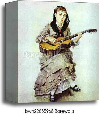 Woman With Guitar. Portrait of S.A. Kropotkina, née Charet(?) by Vasily Surikov, Canvas Print