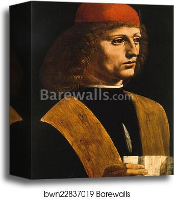 Leonardo da Vinci, portrait of unknown musician, perhaps Franchino Gaffurio or Galeazzo di Sanseverino. Milan, Pinacoteca Ambrosiana by Leonardo Da Vinci, Canvas Print