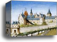 Les tr�s riches heures du Duc de Berry. June. Palais de la Cite and Sainte-Chapelle in Paris. Detail by Limbourg Brothers, Canvas Print