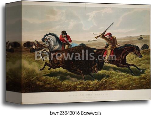 Life on the Prairie, The Buffalo Hunt, lithograph by Arthur Fitzwilliam Tait, published by Currier & Ives, 152 Nassau Street, New York, New York by Currier & Ives, Canvas Print