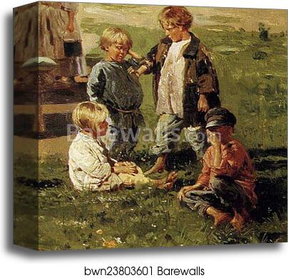 Peasant Children. Detail by Vladimir Makovsky, Canvas Print