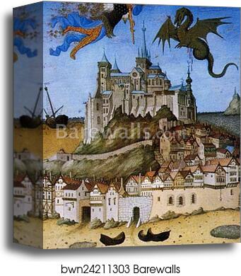 Les trÄ�s riches heures du Duc de Berry. St. Michael. Detail by Limbourg Brothers, Canvas Print
