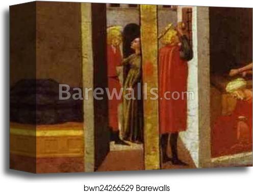 St. Julian Slaying His Parents. St. Nicholas Saving Three Sisters From Prostitution. Predella from the Pisa Altar by Masaccio, Canvas Print