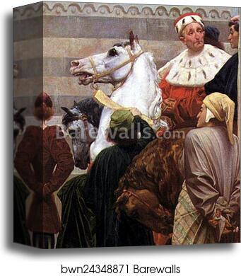 Cimabue's Celebrated Madonna is Carried in Procession through the Streets of Florence; in front of the Madonna, and Crowned with Laurels, walks CImabue Himself, with his Pupil Giotto; behind It Arnolfo Di Lapo, Gaddo Gaddi, Andrea Tafi, Niccola Pisano, Bu by Frederick Leighton, Canvas Print