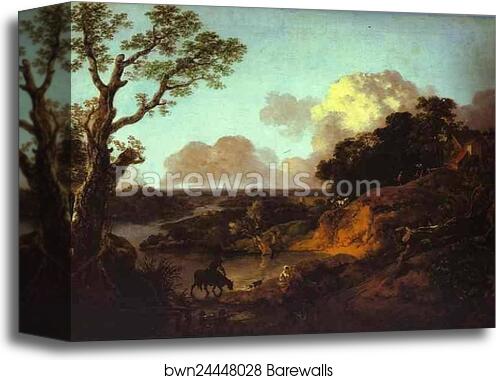 River Landscape with Rustic Lovers by Thomas Gainsborough, Canvas Print