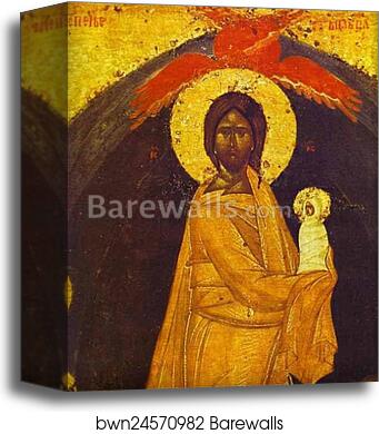 The Dormition. The reverse of The Don Virgin icon. Detail by Theophanes The Greek, Canvas Print
