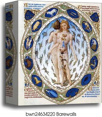 Les trÄ�s riches heures du Duc de Berry. Anatomical Zodiac Man by Limbourg Brothers, Canvas Print