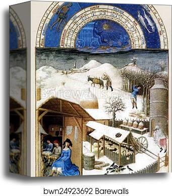 Les trÄ�s riches heures du Duc de Berry. February by Limbourg Brothers, Canvas Print