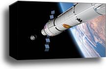 A command module approaches an awaiting rocket in Earth orbit by Walter Myers/Stocktrek Images, Canvas Print