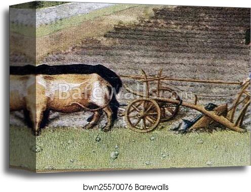 Les trÄ�s riches heures du Duc de Berry. March. Château de Lusignan. Detail by Limbourg Brothers, Canvas Print