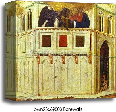 Maestà (back, predella) Temptation on a Pinnacle of the Temple by Duccio Di Buoninsegna, Canvas Print