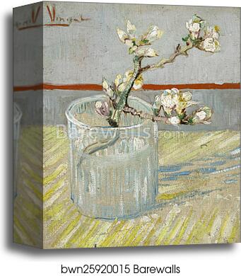 Sprig of flowering almond in a glass by Vincent Van Gogh, Canvas Print
