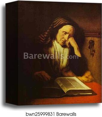 An Old Woman Dozing over a Book by Nicolaes Maes, Canvas Print