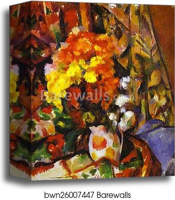 Vase with Flowers. Chrysanthemums by Paul Cézanne, Canvas Print